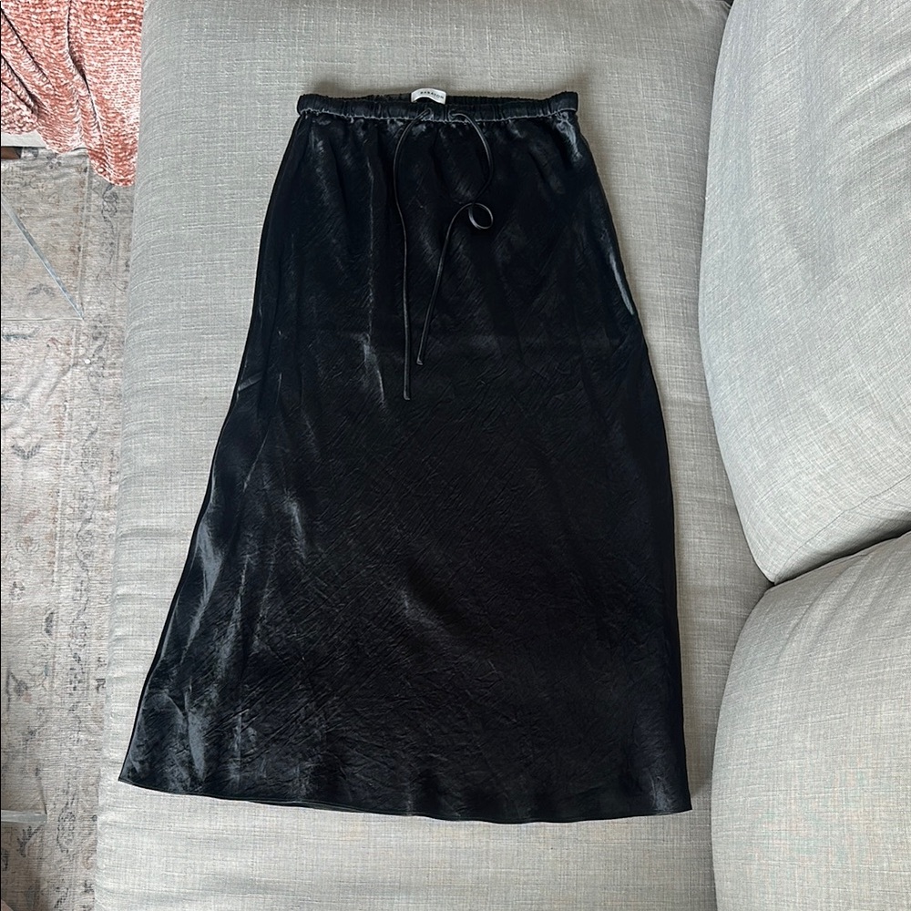 Babaton Black Satin Midi Skirt